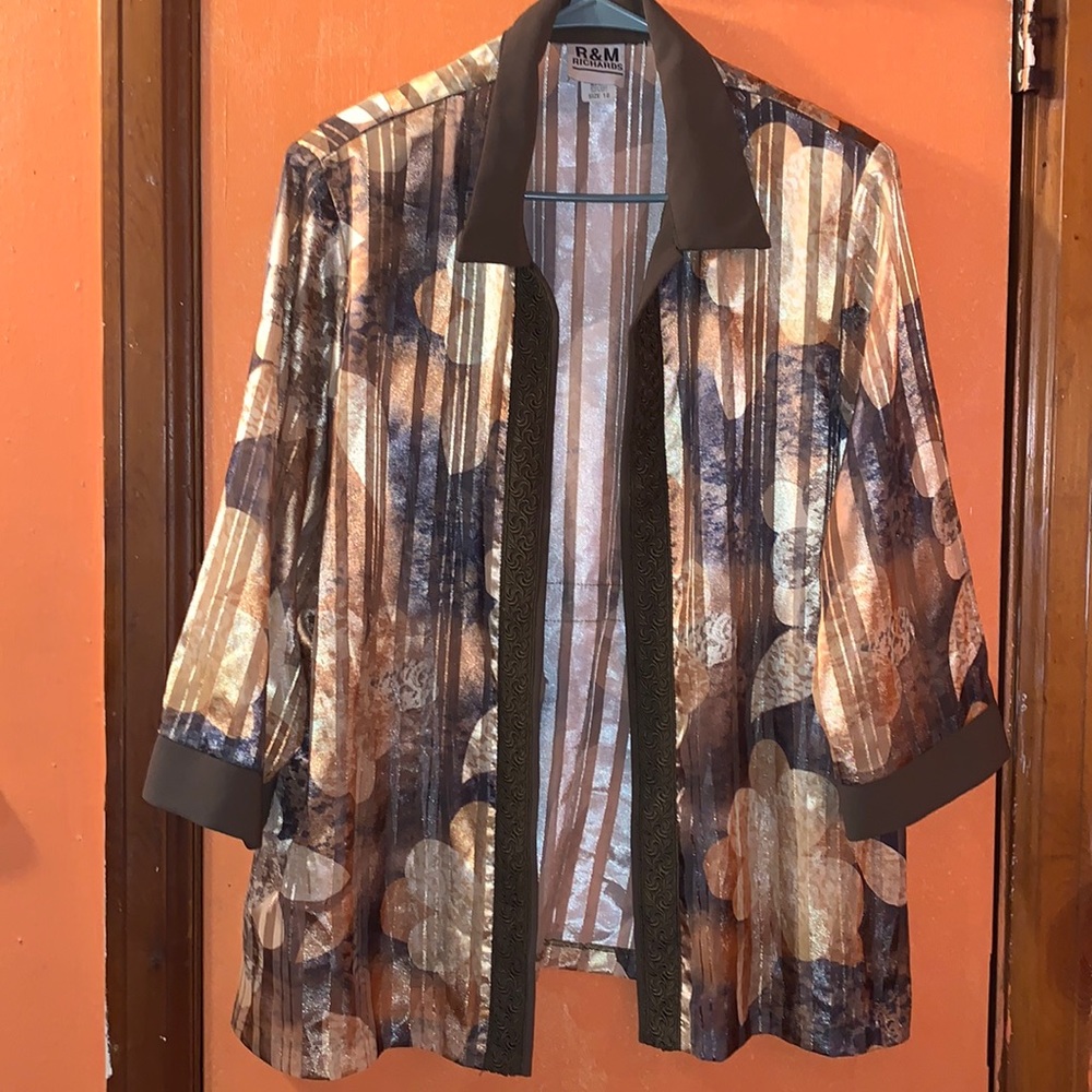 *3 for $25* R&M RICHARDS Brown n Gold color Open Cardigan Size 18